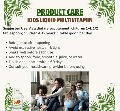 Go Healthy Kids Liquid Multivitamin - Vegan Vitamin Supplement Supports Children's Growth, Development & Immune Function, Ages 1 & Up, Delicious Fruit Flavor - 32 Servings