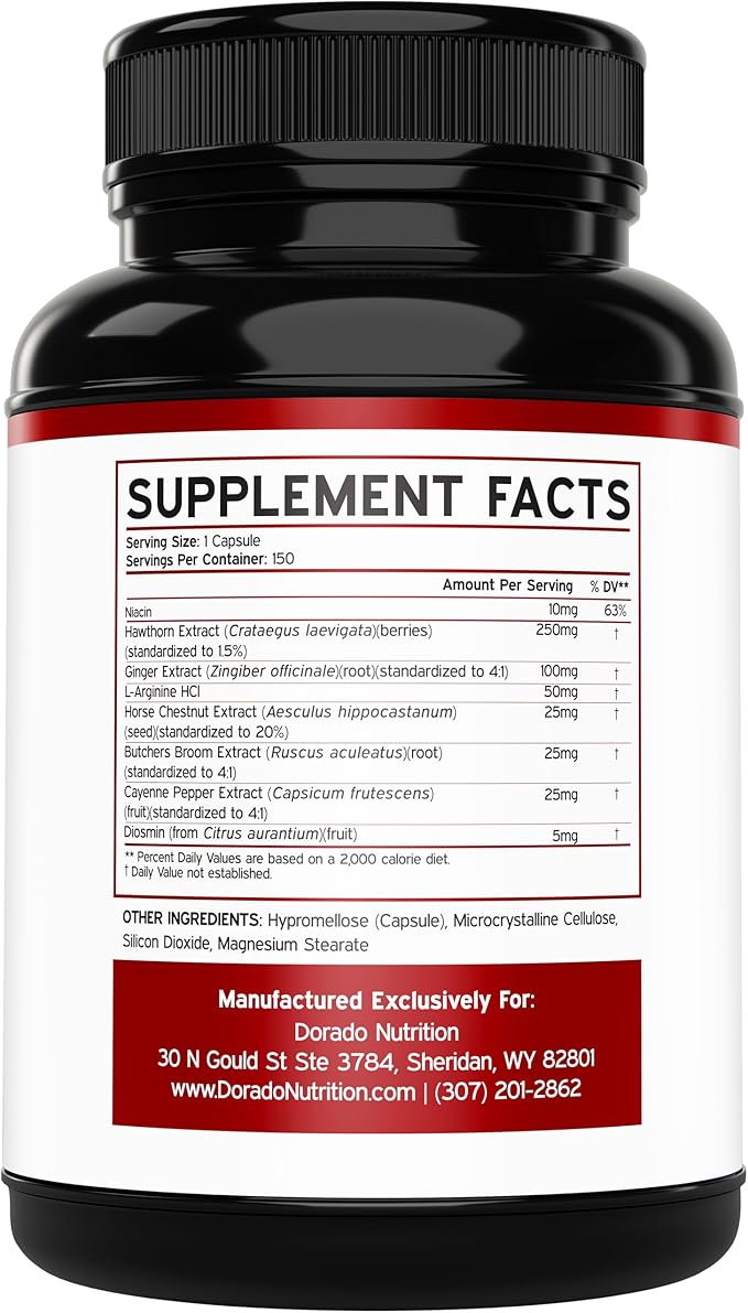Blood Circulation Supplements (150 Capsules) Leg Circulation with Diosmin - Blood Flow Supplements - Blood Circulation For Legs - Vein & Leg Health - Vegan & Non GMO - 3rd Party Tested - (150 Count)
