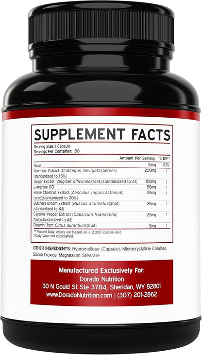 Blood Circulation Supplements (150 Capsules) Leg Circulation with Diosmin - Blood Flow Supplements - Blood Circulation For Legs - Vein & Leg Health - Vegan & Non GMO - 3rd Party Tested - (150 Count)