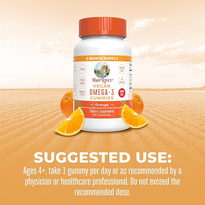MaryRuth Organics Vegan Omega 3 Gummies for Adults | 2 Month Supply | Sugar Free Supplement with Vitamin C | Flaxseed Oil Immune Support | Overall Wellness | No Fish Taste | 60 Count