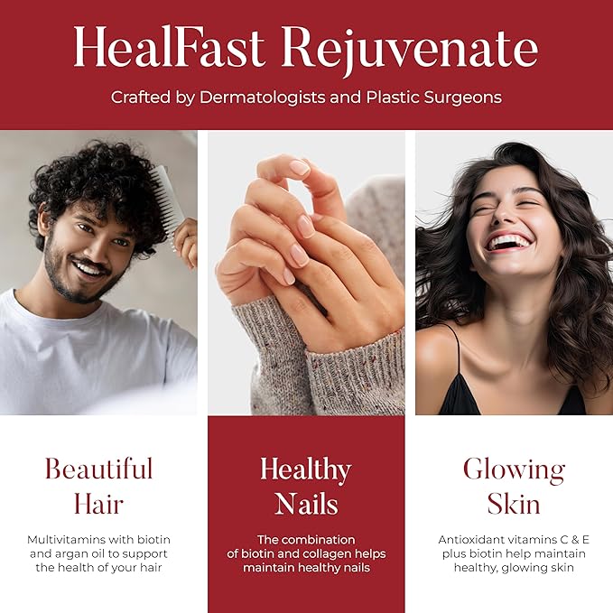 Rejuvenate Vitamin and Mineral Gummy Supplement - Collagen Gummies + Vitamins, Biotin, and Zinc - Anti Aging Beauty & Skin Supplement Clinically-Studied & Physician Formulated - 60 Count