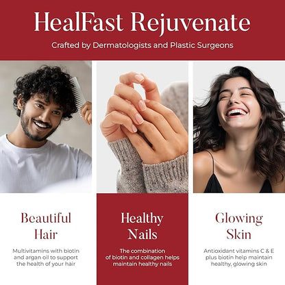 Rejuvenate Vitamin and Mineral Gummy Supplement - Collagen Gummies + Vitamins, Biotin, and Zinc - Anti Aging Beauty & Skin Supplement Clinically-Studied & Physician Formulated - 60 Count