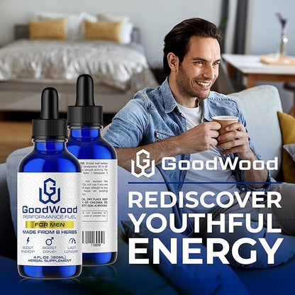 GoodWood - Male Liquid Drops - Increases Stamina and Size - Improves Energy, Drive, and Power - for Men Ages 30, 40, 50, 60+ - Made with 8 Herbs and Organic - One Pack