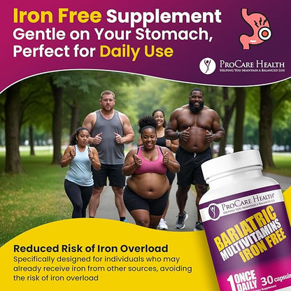 Procare Health Bariatric Multivitamin with Iron Free (30 Fast Dissolving Veggie Capsule) - Bariatric Vitamins for Gastric Sleeve & Gastric Bypass, Bariatric Multivitamin Without Iron (1 Month Supply)*