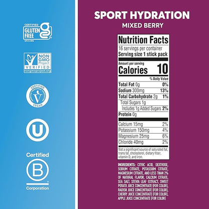 Nuun Sport Electrolyte Powder Packets - Mixed Berry Flavor | 5 Essential Electrolytes for Hydration | Easy Open Drink Mix with Magnesium | 1g Sugar | Non GMO, Vegan | 16 Single Serving Sticks