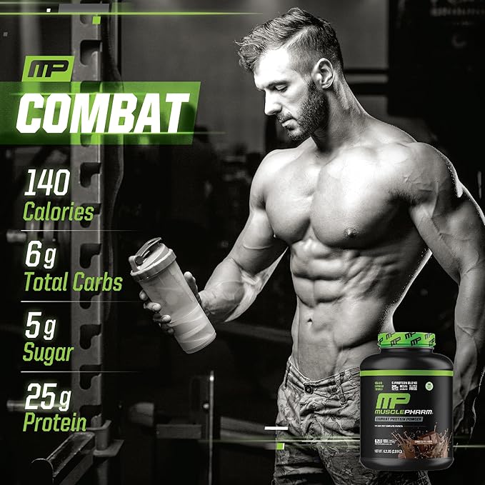 MusclePharm Combat Protein Powder, Chocolate Milk Flavor, Fuels Muscles for Productive Workouts, 5 Protein Sources Including Whey Protein Isolate & Egg Albumin, Gluten Free, 6.2 lb, 77 Servings