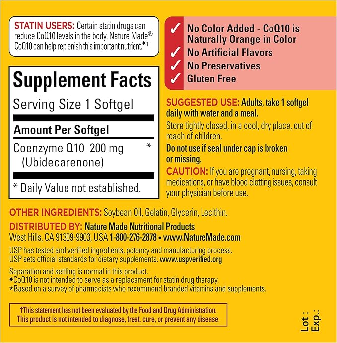 Nature Made CoQ10 200mg, Dietary Supplement for Heart Health Support, 40 Softgels, 40 Day Supply
