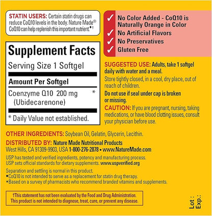 Nature Made CoQ10 200mg, Dietary Supplement for Heart Health Support, 40 Softgels, 40 Day Supply