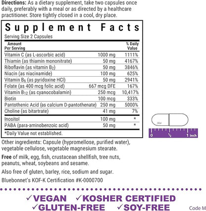 Bluebonnet Nutrition Stress B Complex Vegetable Capsules, 50 Count