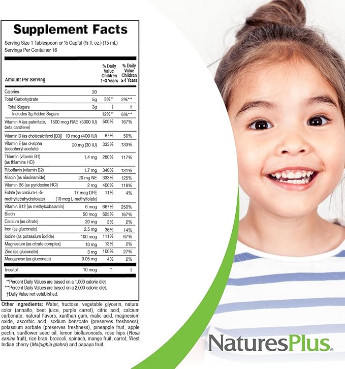 NaturesPlus Animal Parade Children's Liquid Multivitamin - Tropical Berry Flavor - 8 fl oz - Whole Food Supplement - Vegetarian, Gluten Free - 16 Servings