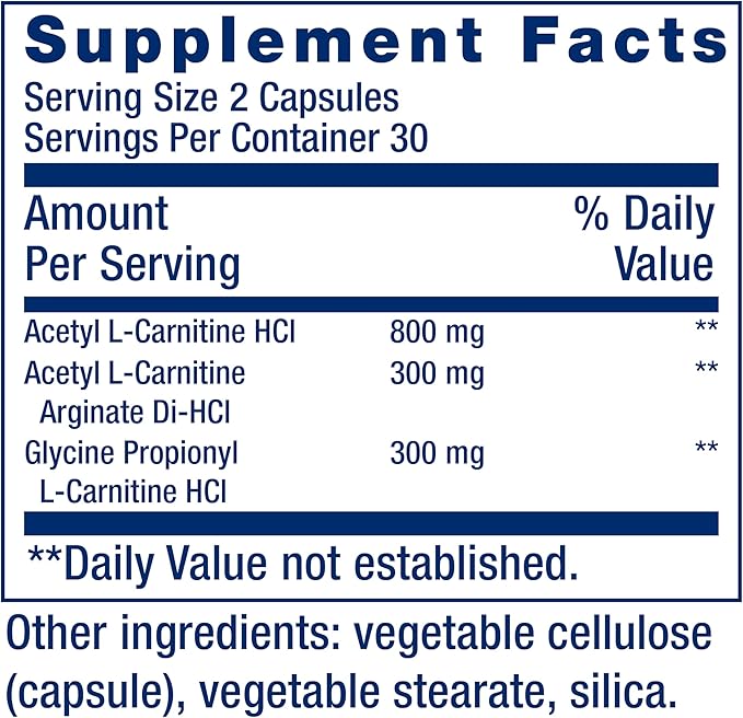 Life Extension Optimized Carnitine, Three Forms of L-carnitine, Promotes Heart & Brain Health, Gluten Free, Non-GMO, Vegetarian, 60 Capsules