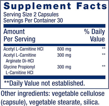 Life Extension Optimized Carnitine, Three Forms of L-carnitine, Promotes Heart & Brain Health, Gluten Free, Non-GMO, Vegetarian, 60 Capsules