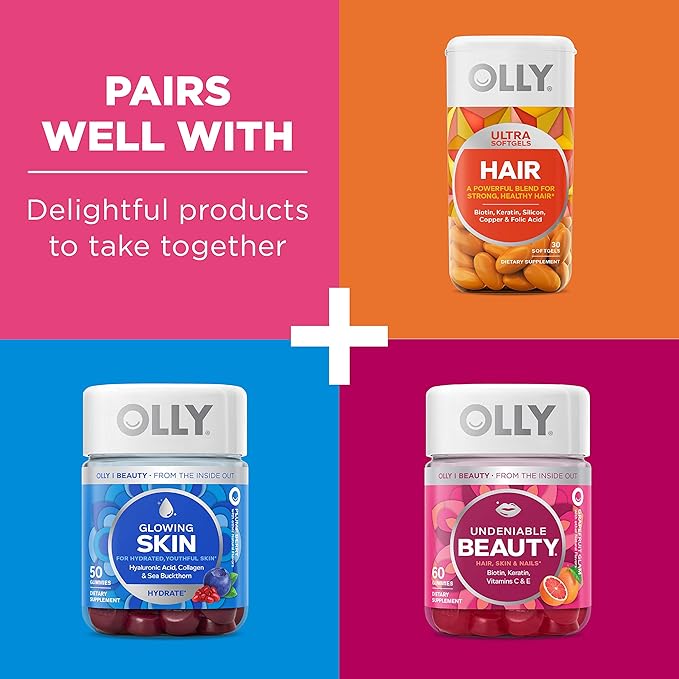 OLLY Collagen Gummy Rings, Supports Skin Elasticity and Firmness, 2.5g Collagen, Clinically-Tested, Peach, 15 Day Supply - 30 Count