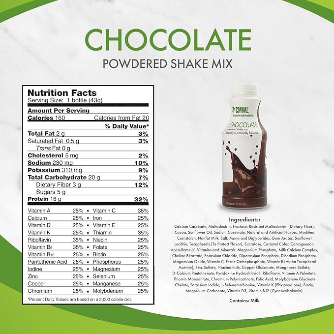 Chocolate Powdered Protein Shake Mix | On The Go Meal Replacement Shake | Support Weight Management | Muscle Maintenance | 160 Calories, 16g Protein, 24 Vitamins & Minerals, Low Carb, Zero Trans Fat