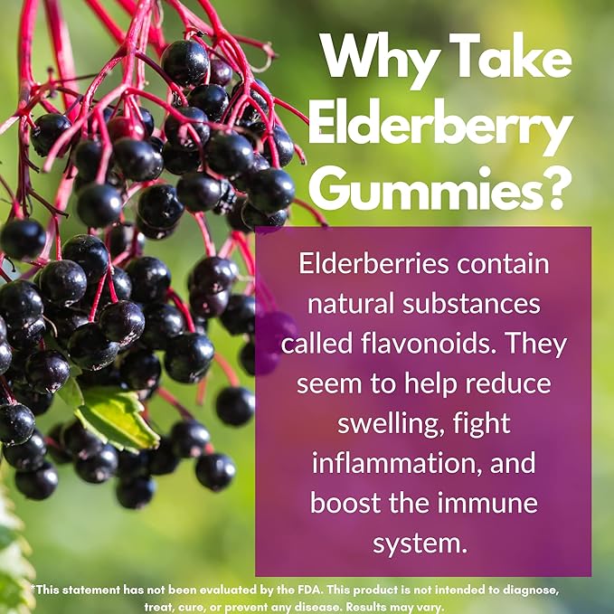 Herman Organic Elderberry Gummies for Kids and Adults,with Vitamin C, Zinc and Sodium, 3-in-1 Daily Immune Support Supplement,Gluten Free, Vegetarian(60 Gummies)