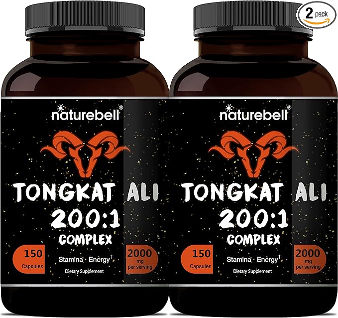 Tongkat Ali 200:1 (Longjack) Extract for Men, 2000mg Per Serving, Indonesia Origin, Eurycoma Longifolia | with Panax Ginseng for Energy, Stamina, & Male Health Support (150 Count (Pack of 2))