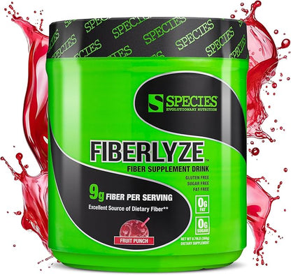Species Nutrition Fiberlyze Fiber Supplement, Psyllium Based Soluble & Insoluble Fiber Powder for Healthy Colon, Digestive Functions (Fruit Punch, 30 Servings)