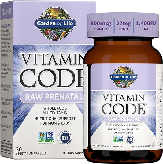 Garden of Life Prenatal Multivitamin for Women with Iron, Folate & Vitamin C and D3 for Neural Development & Probiotics for Immune Support – Vitamin Code – Non-GMO, Gluten-Free, Kosher, 10 Day Supply