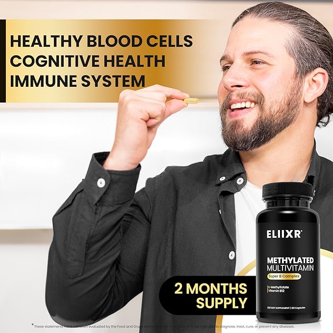 Methylated Multivitamin for Men and Women | Methyl B12, Methylfolate, 5-MTHF, Vegan, Iron-Free, Energy & Immune Support | 60 Vegetable Capsules | Manufactured in The USA