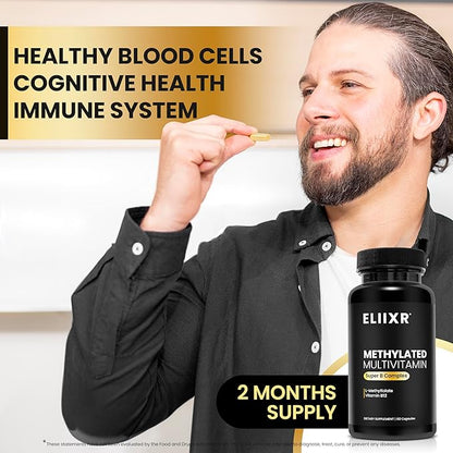 Methylated Multivitamin for Men and Women | Methyl B12, Methylfolate, 5-MTHF, Vegan, Iron-Free, Energy & Immune Support | 60 Vegetable Capsules | Manufactured in The USA