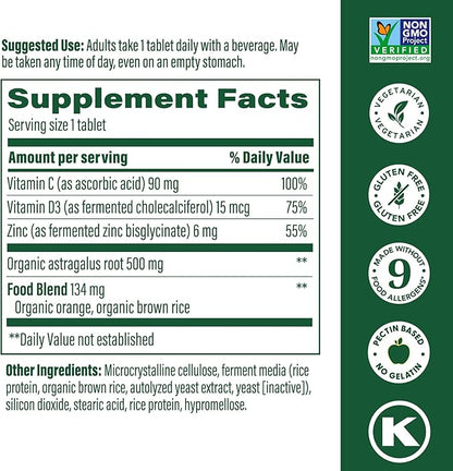 MegaFood Daily Immune Support - Immune Support Supplement with Vitamin C, Vitamin D, Zinc, Astragalus Root, and More - Vitamins for Women & Men - Non-GMO - Made Without 9 Food Allergens - 60 Tabs