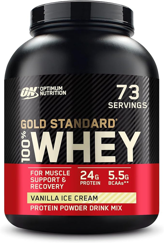Optimum Nutrition Gold Standard 100% Whey Protein Powder, Vanilla Ice Creme, 5 Pound (Packaging May Vary)