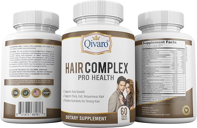 Hair Complex Pro Health - Natural Hair Growth & Thinning Prevention Supplement - Natural and Organic Formula - Grows Hair, Reduces Hair Loss & Regrows Hair - Vegan and Non-GMO - Made in USA – 60 Tabs