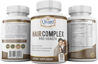 Hair Complex Pro Health - Natural Hair Growth & Thinning Prevention Supplement - Natural and Organic Formula - Grows Hair, Reduces Hair Loss & Regrows Hair - Vegan and Non-GMO - Made in USA – 60 Tabs