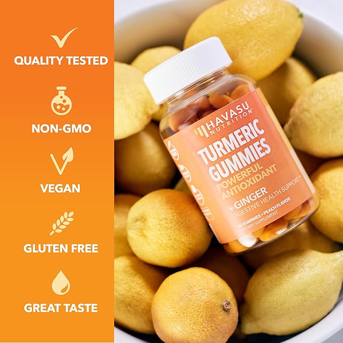 Turmeric Gummies With Ginger - Turmeric Supplement With Ginger Root Extract - Ginger Chews with Turmeric Curcumin for Immune Support and Joint Health - Peach Flavor - 60 Turmeric and Ginger Gummies