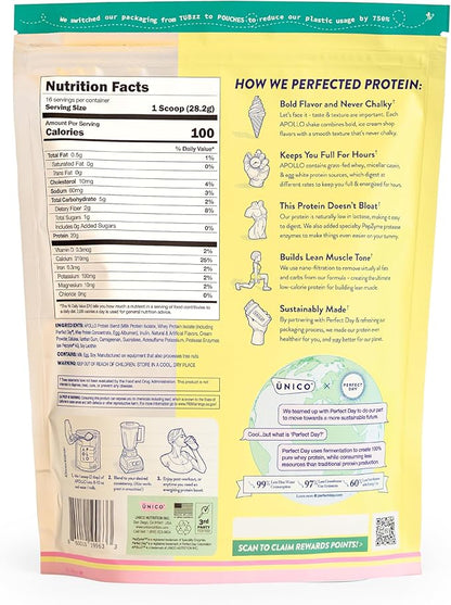 Unico Apollo Banana Cream Pie Protein Powder - 20g Whey, Casein, Egg White Formula | Keeps You Full for 6 Hours | Decadent Flavor & Non-Chalky Texture | 100 cals per Serving