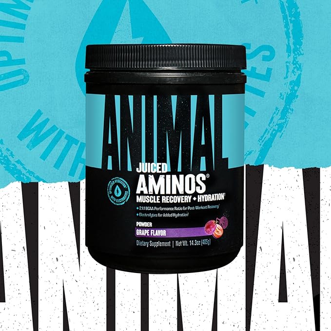 Animal Juiced Amino Acids - BCAA Powder EAA Matrix Plus Hydration with Electrolytes and Sea Salt Anytime Recovery and Improved Performance, Grape Flavor, 30 Servings