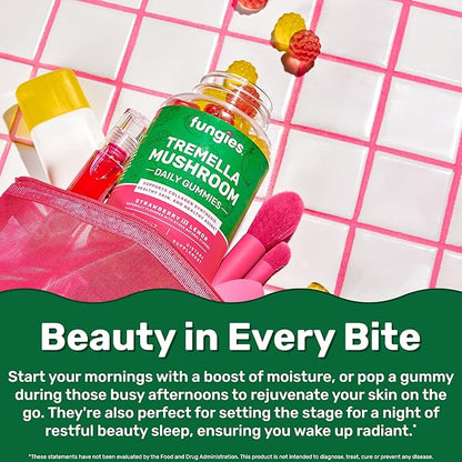 Fungies Tremella Mushroom Gummies, Mixed Strawberry & Lemon Flavor - Mushroom Herbal Supplement Gummy for Adults Supports Collagen Synthesis, Healthy Skin & Healthy Aging - Beauty Gummies 60 Servings