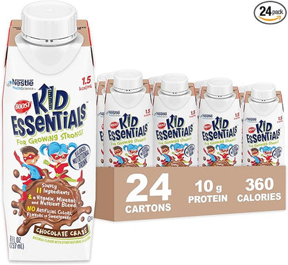 BOOST KID ESSENTIALS (1.5 kcal/mL) Chocolate Craze Nutritional Drink, 10g Protein, Vitamin C, D , B12, and Zinc, 8 Fl Oz (Pack of 24)