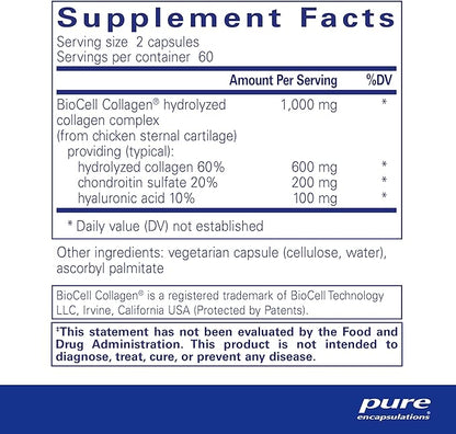 Pure Encapsulations Collagen JS - Skin & Joint Health* - 1,000 mg Hydrolyzed Biocell Collagen - Gluten Free & Non-GMO - 120 Capsules