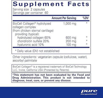 Pure Encapsulations Collagen JS - Skin & Joint Health* - 1,000 mg Hydrolyzed Biocell Collagen - Gluten Free & Non-GMO - 120 Capsules