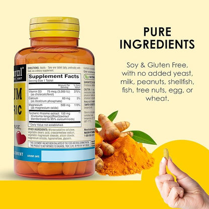 MASON NATURAL Magnesium & Vitamin D3 with Turmeric, 60 Day Supply Dietary Supplement with 500 mg Magnesium, 3000 IU Vitamin D3, and 150 mg Turmeric