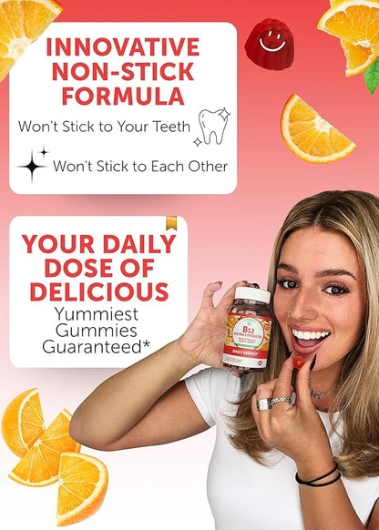 Vitamin B12 Gummies for Adults - Tastiest Proprietary Formula - 3000mcg Methyl B-12 High Absorption Energy Gummies - Non-GMO Vegan Vit B12 - Chewable B 12 for Energy Support and Bone Health - 6 Pack
