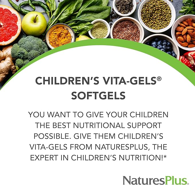 Natures Plus Childrens Vita-Gels - 90 Easy to Swallow Softgels - Natural Orange Flavor - Childrens Multivitamin & Mineral Supplement for Health, Energy - Gluten-Free - 90 Servings