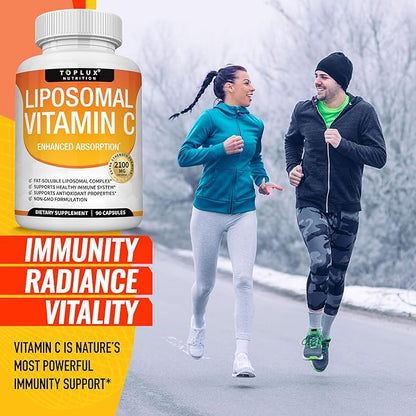 Liposomal Vitamin C 2100mg High Absorption Fat Soluble VIT C - Immune Support Collagen Booster Immunity Defense & Powerful Antioxidant, MCT Oil & Sunflower Lecithin, Acsorbic Acid, Vegan Non-GMO