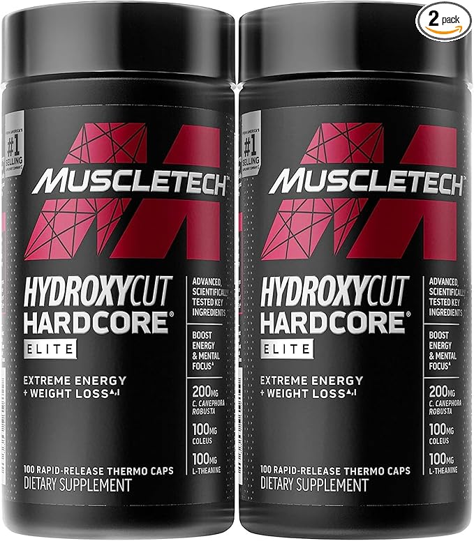 Hydroxycut Hardcore Elite - 100 Rapid-Release Thermo Caps - Energy & Focus - for Men & Women - 50 Servings