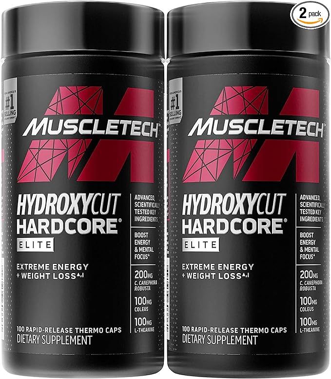 Hydroxycut Hardcore Elite - 100 Rapid-Release Thermo Caps - Energy & Focus - for Men & Women - 50 Servings