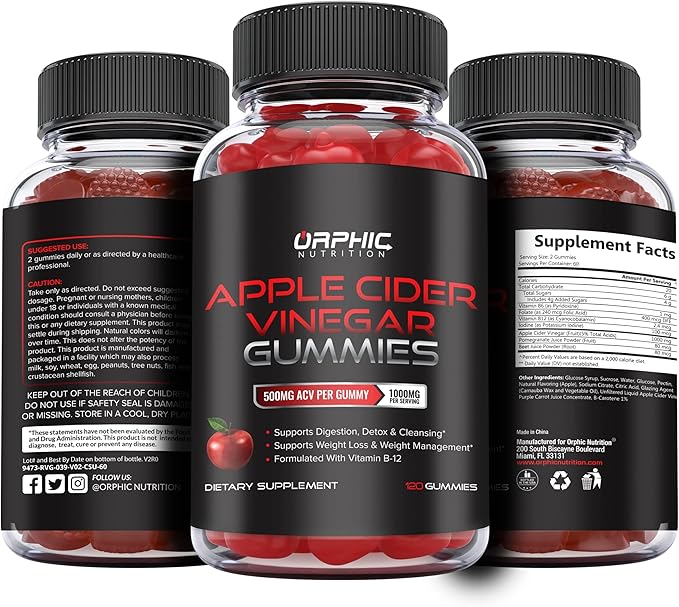 Apple Cider Vinegar Gummies - 1000mg - Formulated to Support Normal Energy Levels & Gut Health - Supports Digestion, Detox & Cleansing - ACV Gummies W/VIT B12, Beetroot (120 Gummies)