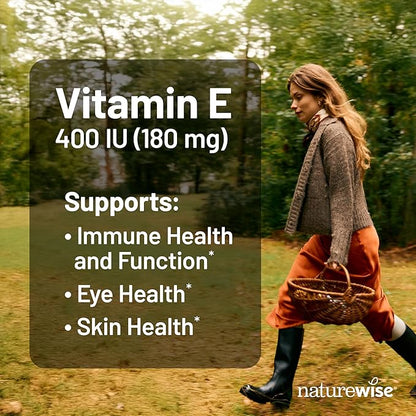 NatureWise Vitamin E 400 IU Softgels (180mg DL-Alpha) - Dairy, Gluten & Soy Free - Antioxidant-Rich Dietary Supplement for Skin, Heart, and Immune Health Support - 4-Month Supply, 120 Count