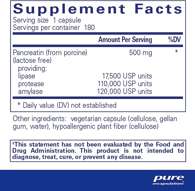 Pure Encapsulations Pancreatic Enzyme Formula - Digestive Enzymes for Digestion - Strengthens Gut Health* - Targeted Delivery Capsules - Gluten Free & Non-GMO - 180 Capsules