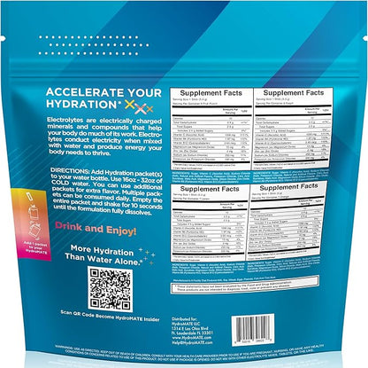 NatureWorks HydroMATE Electrolytes Powder Drink Mix Packets Hydration Accelerator Low Sugar Rapid Party Relief Plus Vitamin C Variety Pack 90 Count