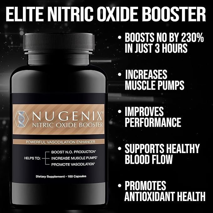 Nugenix Nitric Oxide Booster Supplement - Nitric Oxide Flow, L-Arginine, L-Citrulline, Pine Bark Extract - Vasodilator - 100 Capsules