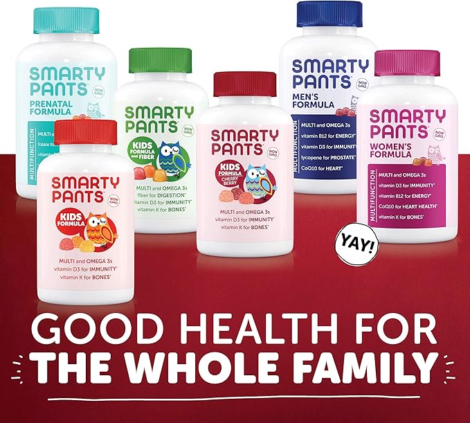 SmartyPants Kids Multivitamin Gummies: Omega 3 Fish Oil (EPA/DHA), Vitamin D3, C, Vitamin B12, B6, Vitamin A, K & Zinc for Immune Support, Grape, Cherry & Berry Flavors, 120 Count (30 Day Supply)