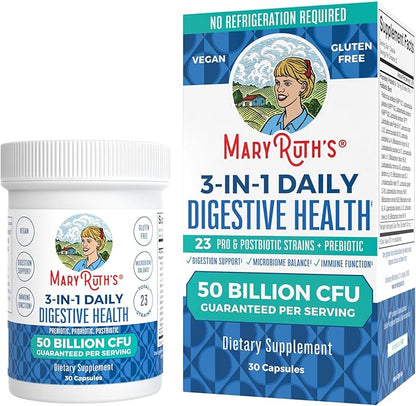 MaryRuth Organics 3 in 1 Probiotics for Digestive Health | Prebiotic & Postbiotic | Gut Health Supplement for Women & Men | Powder Probiotics for Women | Immune Support | 50 Billion CFU | 0.5 oz
