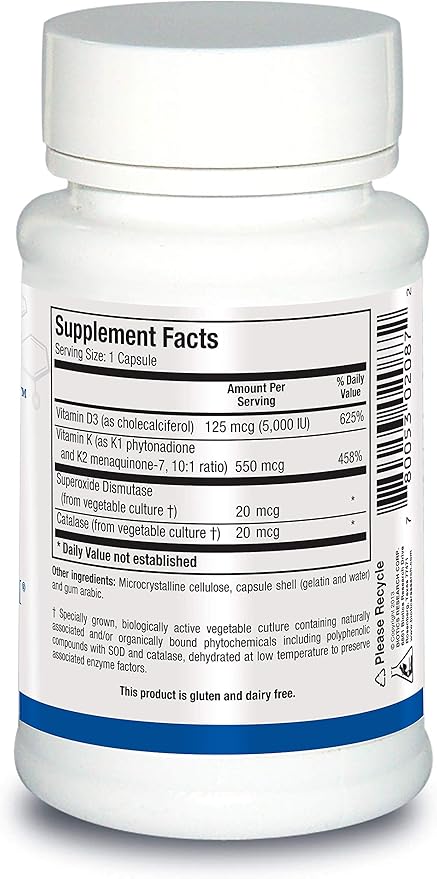 Biotics Research Bio DK Caps 125 Emulsified Vitamin D3 and 550 Vitamin K, Easy to Take Capsule, MK 7, Stronger Bones, Heart Health, Musculoskeletal Strength, Healthy BMI 60 Capsules