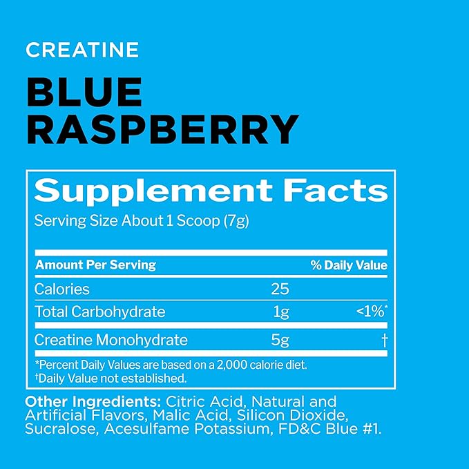 Rule 1 Creatine Powder – Pure Micronized Creatine Monohydrate for High-Intensity Exercise and Lean Body Mass Support, Flavored and Unflavored (60 Servings, Blue Rasperry)